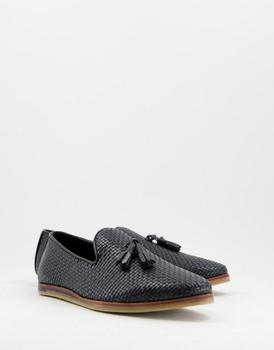 推荐Walk London Chris woven tassel loafers in black leather商品