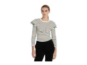 ralph lauren 衬衫, Ralph Lauren | Striped Ruffle-Trim Long-Sleeve Top商品图片 7.5折