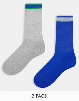 ASOS | ASOS DESIGN 2 pack sports socks with ankle stripe in blue and white 