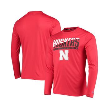 CHAMPION | Men's Scarlet Nebraska Huskers Wordmark Slash Long Sleeve T-shirt商品图片,