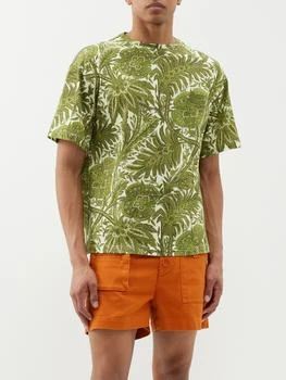 推荐Logo-embroidered floral-print cotton T-shirt商品