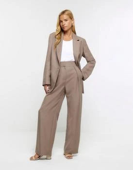 River Island | River Island Wide leg pleated trousers in brown - light 