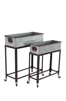 SONOMA SAGE HOME | Gray Metal Indoor & Outdoor Planter with Removable Rolling Stand - Set of 2,商家Nordstrom Rack,价格¥1711