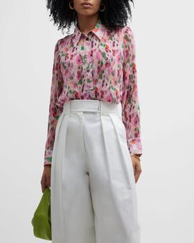 推荐Floral Pleated Half-Button Blouse商品