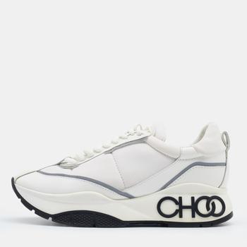 [二手商品] Jimmy Choo | Jimmy Choo White/Grey Leather, Fabric And Neoprene Raine Low Top Sneakers Size 39商品图片,5.8折