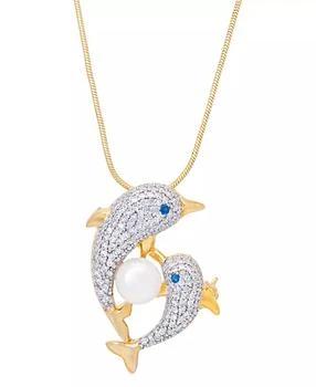 Macy's | Genuine Freshwater Pearl Cubic Zirconia Dolphin Pendant 18" Necklace in Gold Plate,商家Macy's,价格¥188