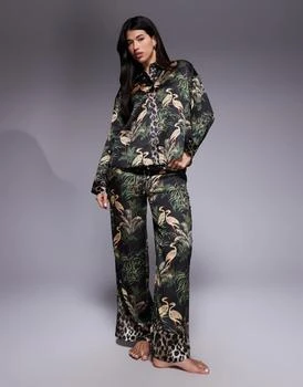 River Island | River Island satin bird print pyjama set in black,商家ASOS,价格¥431