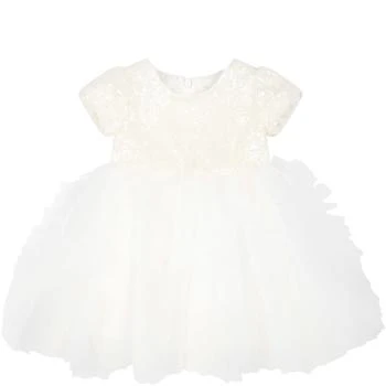 MONNALISA | White Dress For Baby Girl With Sequins,商家Italist,价格¥1864