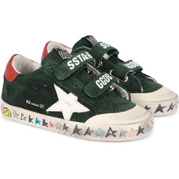 推荐Star detailing logo leather velcro straps sneakers in dark green商品