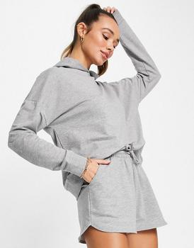 ASOS | ASOS DESIGN summerweight tracksuit hoodie / sweat runner short in cotton in grey marl - GREY商品图片,4折