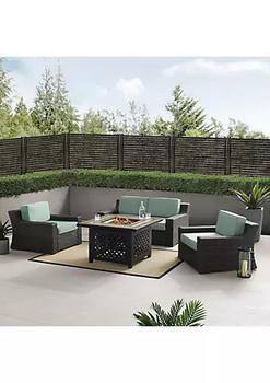 Crosley, Crosley Furniture | Crosley Furniture KO70176BR Outdoor Wicker Conversation Set with Fire Table Mist & Brown - Fire Table Loveseat & 2 Chairs - 4 Piece商品图片 