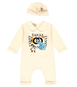 Gucci | Baby logo cotton onesie and beanie hat商品图片,