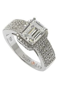 Suzy Levian | Sterling Silver Radiant-Cut CZ Halo Bridal Ring 3.7折, 独家减免邮费