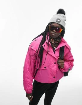 推荐Topshop Sno hooded puffer ski jacket in pink商品