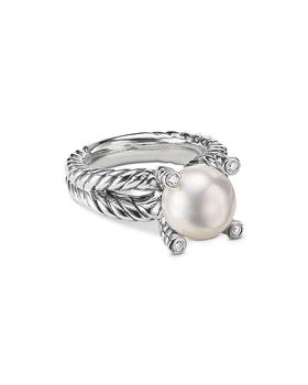 商品Sterling Silver Cable Collectables Cultured Freshwater Pearl & Pavé Diamond Rings图片