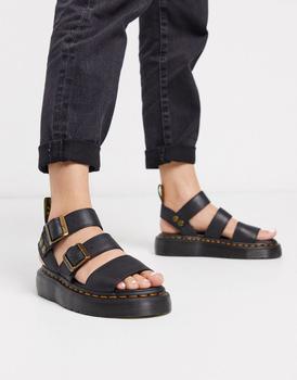 Dr. Martens | Dr Martens Gryphon Quad leather chunky sandals with gold hardware in black商品图片,