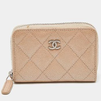 推荐Chanel Beige Quilted Caviar Leather Zip Around Coin Purse商品