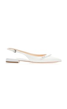 推荐Prada - Women's Bow-Embellished Slingback Textured-Leather Flats - White - IT 35 - Moda Operandi商品