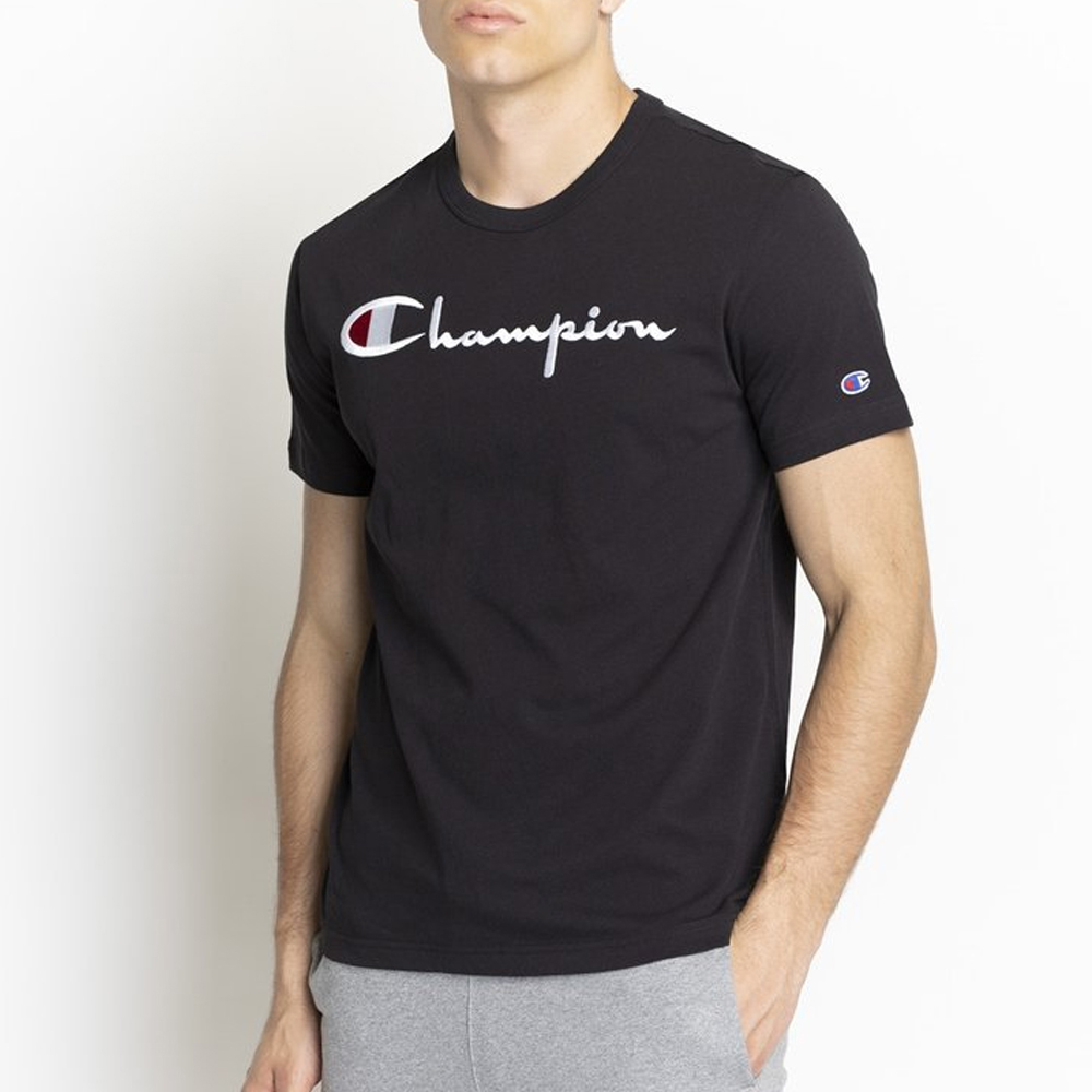 推荐CHAMPION 男士黑色logo印花棉质短袖T恤 210972-KK001商品