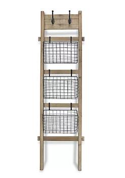 商品59.25" Brown and Black Ladder with 3 Hanging Baskets and Dual Top Hooks图片