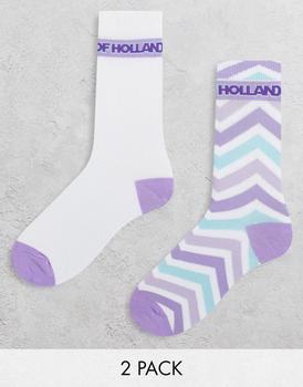 商品House of Holland two pack socks in lilac and white zigzag and colour block图片