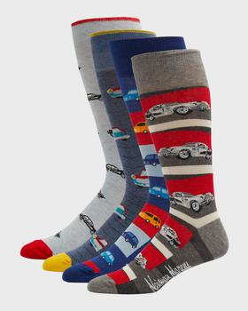 Neiman Marcus | Men's 4-Pack Car Crew Socks, Boxed Gift Set商品图片,7.5折, 独家减免邮费