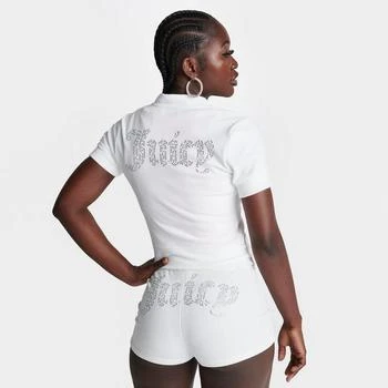 Juicy Couture | Women's Juicy Couture Pearly Big Bling Short-Sleeve Velour Zip-Up,商家Finish Line,价格¥298