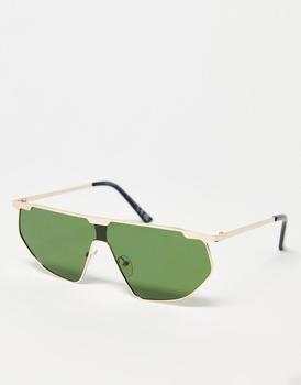 商品SVNX retro shield sunglasses in green and gold图片