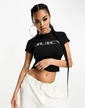 推荐Juicy Couture fitted tee with diamante logo in black商品