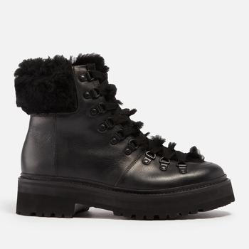 推荐Grenson Nettie Shearling-Trimmed Leather Hiking-Style Boots商品