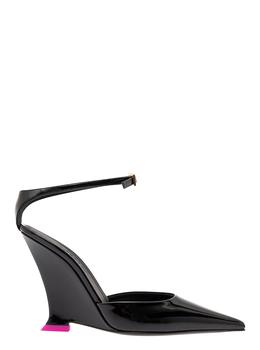 商品clea Black Pumps With Wedge Heel And Contrasting Detail In Leather Woman图片