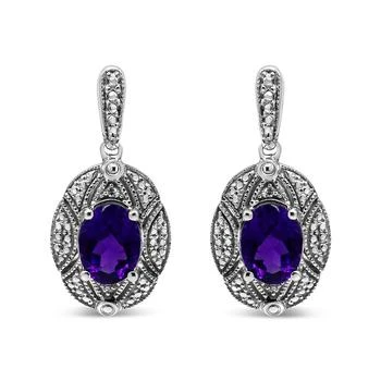 Haus of Brilliance | .925 Sterling Silver Diamond Accent And 8 x 6 mm Purple Oval Amethyst Stud Earrings I-J Color, I1-I2 Clarity,商家Verishop,价格¥3357