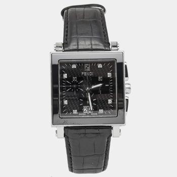 推荐Fendi Black Stainless Steel Ceramic Leather Quadro 6500G Men's Wristwatch 39 mm商品