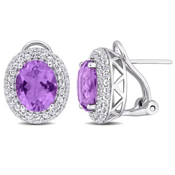 Mimi & Max | Mimi & Max 5 2/5ct TGW Oval-Cut Amethyst and White Topaz Double Halo Leverback Earrings in Sterling Silver,商家Premium Outlets,价格¥828