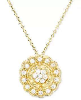 Macy's | Cubic Zirconia Circle Halo Cluster 18" Pendant Necklace in 14k Gold-Plated Sterling Silver,商家Macy's,价格¥184