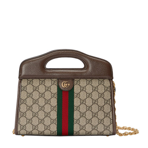 古驰托特包, Gucci | GUCCI/古驰 22春夏新款Ophidia系列 女士小号米色/乌木色老花帆布配棕色皮革红绿织带金扣链式单肩手提包托特包 69372496IWO8745商品图片 8折×额外9.5折, 包邮包税, 额外九五折