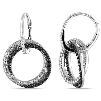 商品Diamond Double Interlocked Circle Leverback Earrings In Sterling Silver with Black Rhodium图片