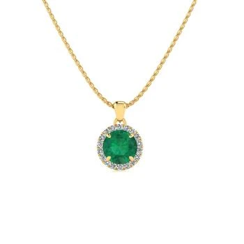 SSELECTS | 1 Carat Round Shape Emerald Necklaces With Diamond Halo In 14 Karat Yellow Gold, 18 Inch Chain (h-i, I1-i2),商家Premium Outlets,价格¥2062