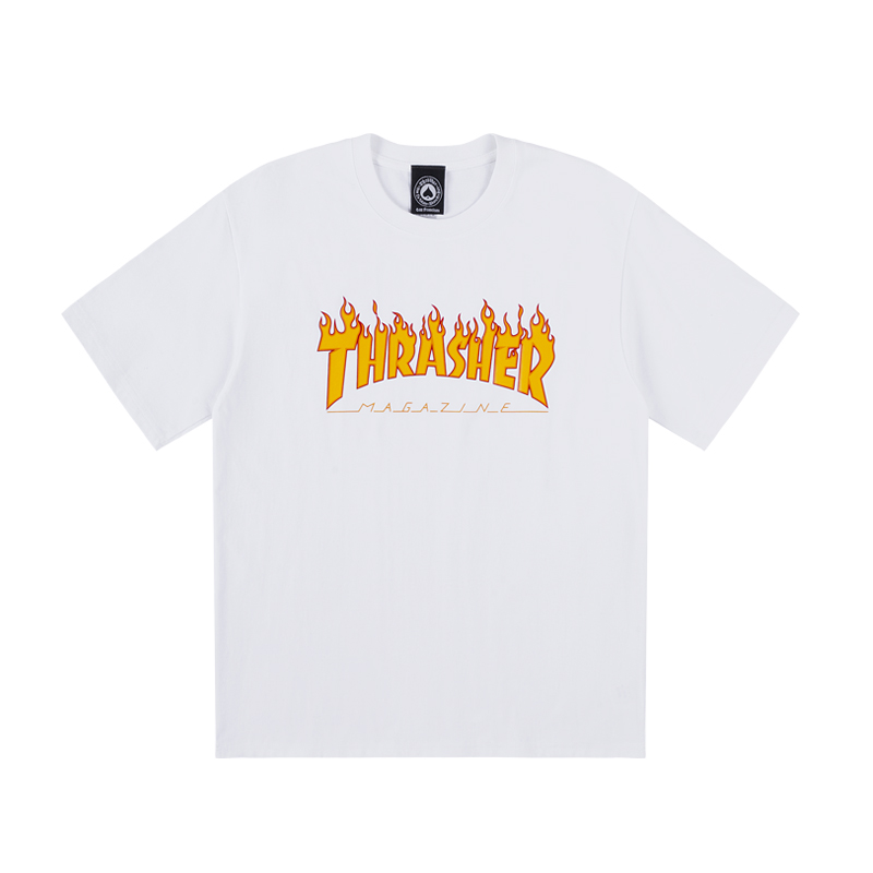 Thrasher | THRASHER 火爆款黄火焰短袖T经典印花男女同款白色 THR8038商品图片,包邮包税