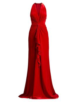 商品Tadashi Shoji | Velvet Twist Halter Gown,商家Saks Fifth Avenue,价格¥3308图片