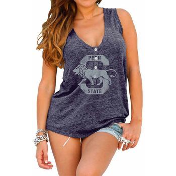 The Original Retro Brand, The Original Retro Brand | Women's Penn State Nittany Lions Navy Blue Relaxed Henley Tank Top商品图片 