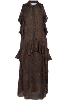 IRO | Valerya ruffled zebra-print silk crepe de chine midi dress商品图片,3折