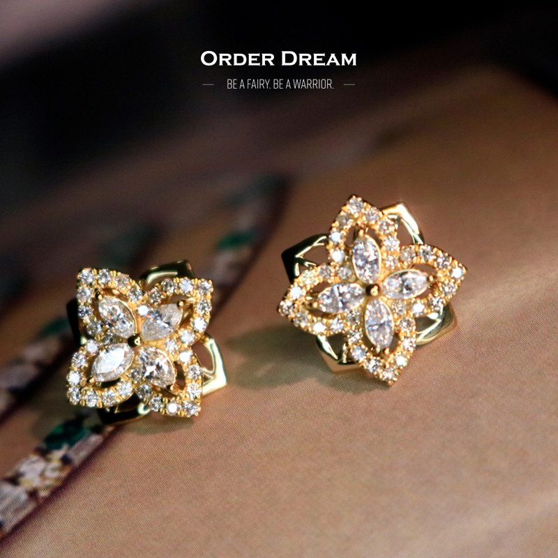 Order Dream | 18K四叶草钻石耳钉商品图片,8.5折, 包邮包税