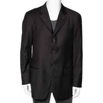 推荐Armani Collezioni Charcoal Grey Wool & Cashmere Button Front Blazer XL商品