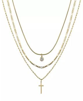 Unwritten | Cubic Zirconia Bezel and 14K Gold Plated Cross Pendant Layered Necklace Set, 3 Pieces,商家Macy's,价格¥112