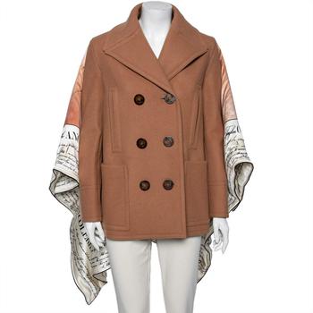 美国burberry, [二手商品] Burberry | Burberry Brown Wool & Mariner Printed Silk Blanket Detail Pea Coat S商品图片 7.7折
