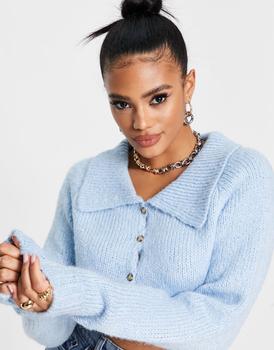 Topshop代购, Topshop | Topshop knitted collar crop cardi in baby blue商品图片 5.5折