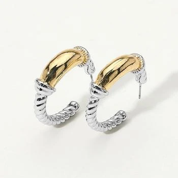 FASHNZFAB | 14K Gold Plated Two Tone Twisted Hoop Earrings - Two Tone,商家Premium Outlets,价格¥219