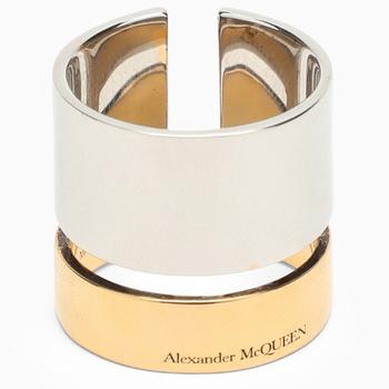 Alexander McQueen | Rigid silver and gold bracelet with logo商品图片,