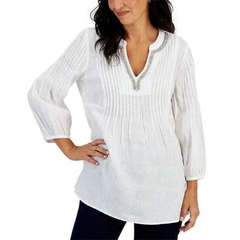 Charter Club | Petite Split-Neck Puffed 3/4-Sleeve Top, Created for Macy's 